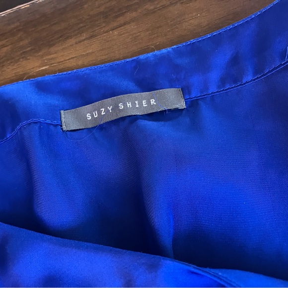 Suzy Shier silky blue long sleeve shirt with neck ties Size S - Picture 5 of 5